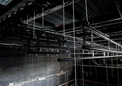 Theatre stage equipped with counterweight fly system