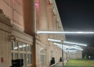 Verificación estructural durante el montaje de la instalación Fremor en el Teatre Nacional de Catalunya para LLUM BCN 2026.